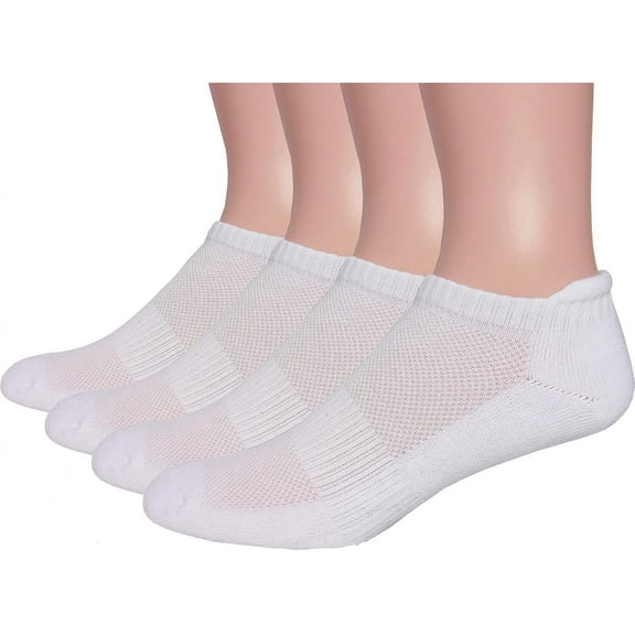 Women's moisture-wicking athletic low-cut cotton ankle socks, padded or non-padded for comfort, 4 pairs