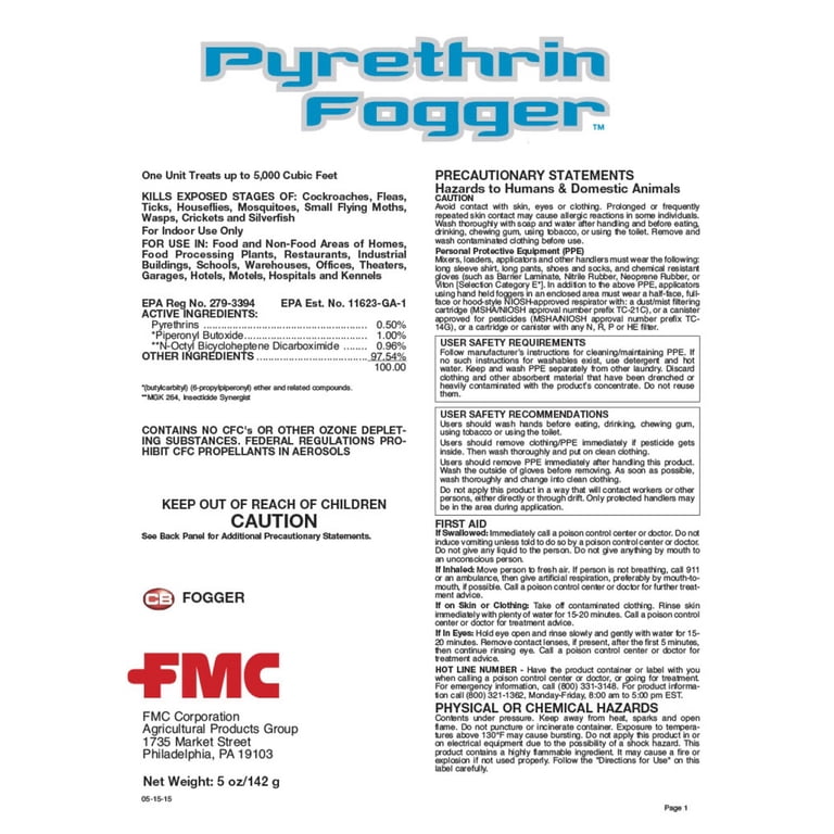 FMC Pyrethrin Fogger, Controls Roaches, Flying and Crawling