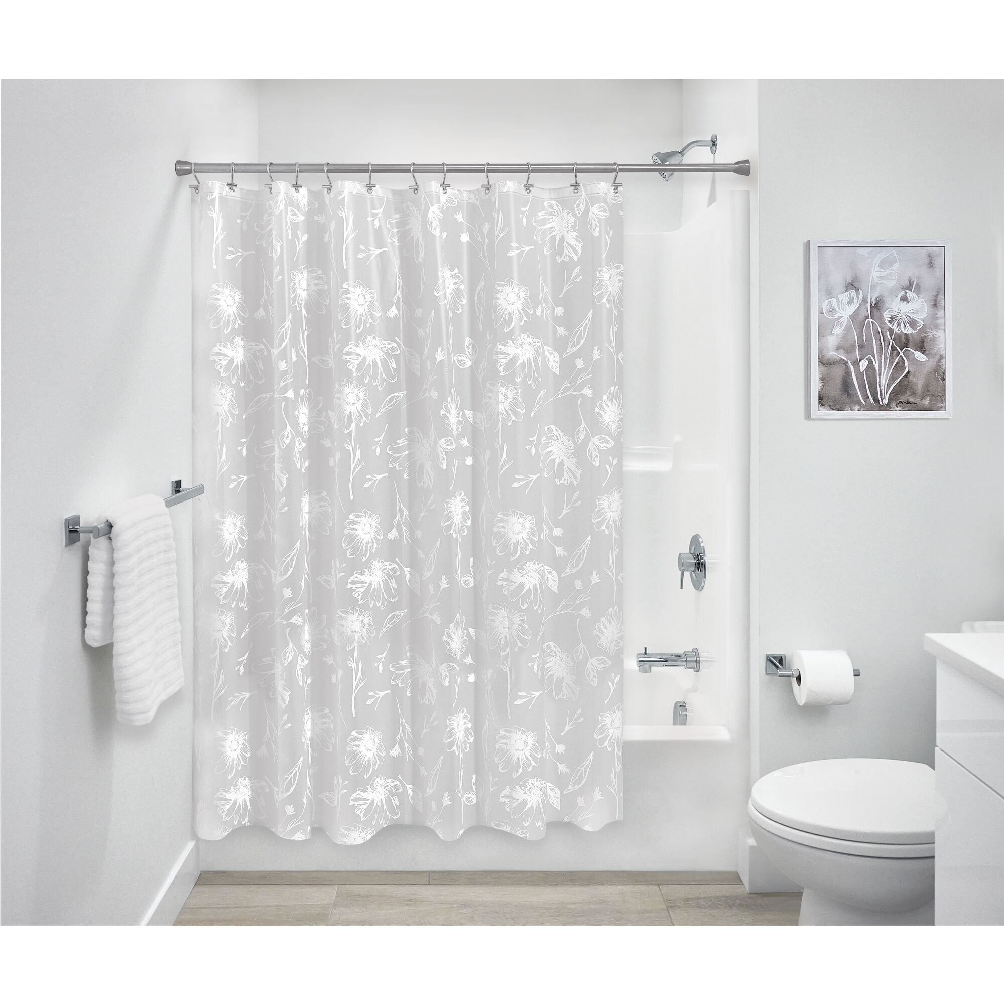 iDesign Waterproof PEVA Shower Curtain, Daisy, White/Frost