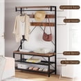 thumbnail image 5 of Aoile 4-in-1 Hall Tree, Entryway Bench with Coat Rack Freestanding, Shoe Bench with 8 Hooks & 3-Tier Storage Shelf, Brown, 5 of 8