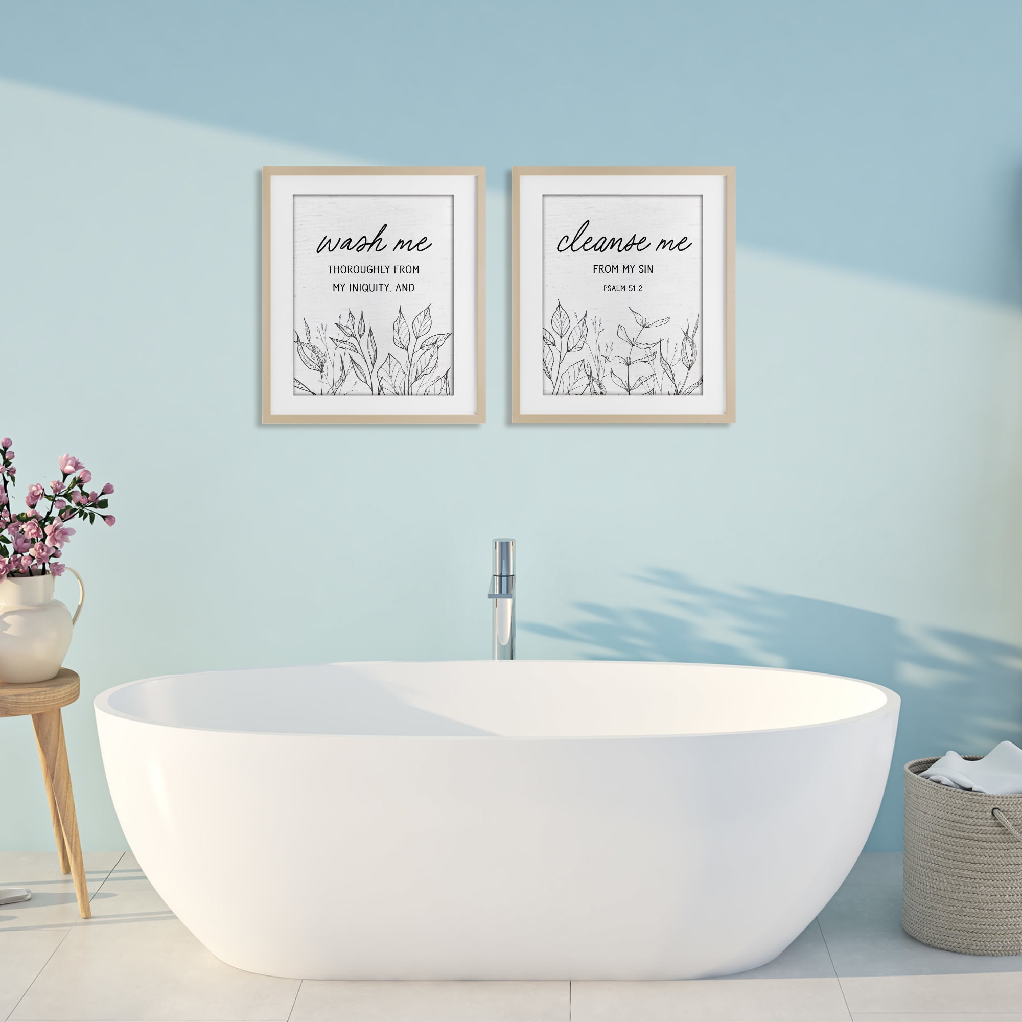 Wash & Cleanse Me Scripture 2 Piece Birch Framed Print Under Glass Set, design by Lettered and Lined