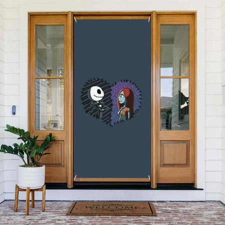 The Nightmare Before Christmas Door Cover Decorated Banner Tapestry Home Decoration Holiday Party Supplies Door Banner Porch Sign Banner 72.8 x 35.4 Inch