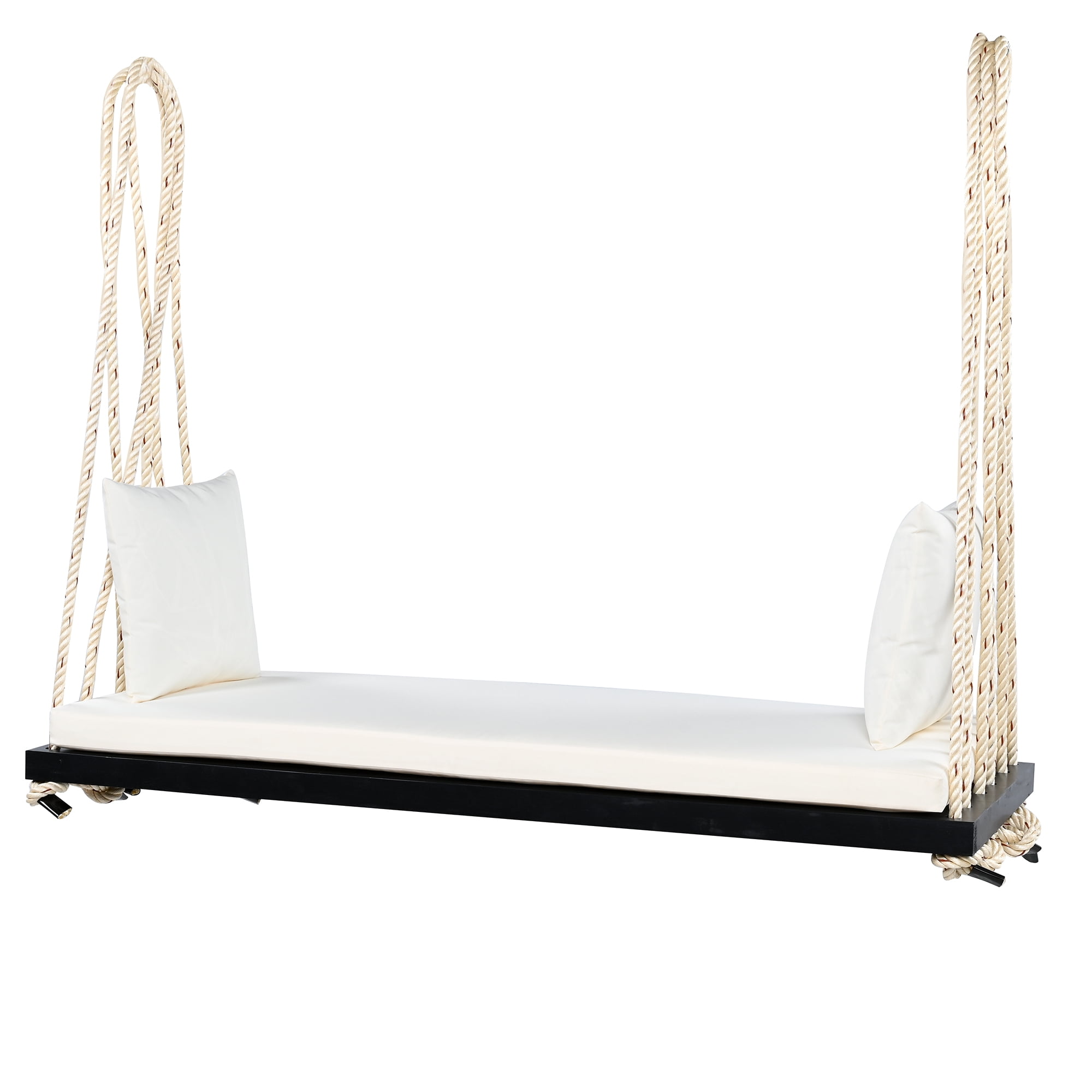 Euroco Acacia Wood Swing Chair with Hemp Rope Suspension, 400lbs Capacity, Comfortable Cushioned Seat, Easy Setup, Multiple Colors