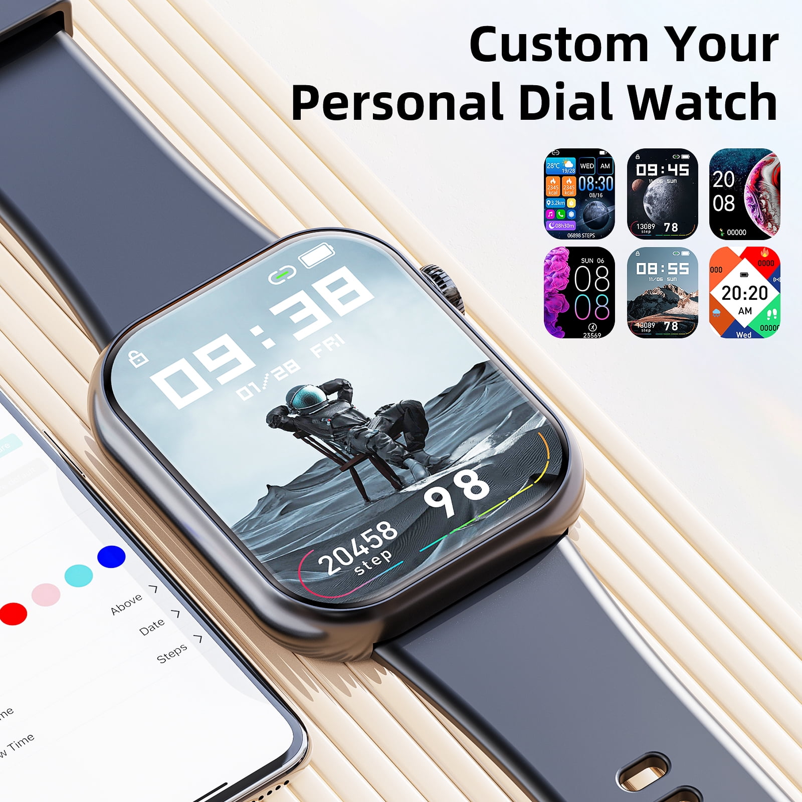 Mingdaln 2025 New  Men Women's Smartwatch 1.72-inch with Wireless Calling/Message Alerts/120+ Sport Modes, IP68 Water Resistant, fits for Android and iPhone Devices(Alloy Black)