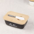 thumbnail image 2 of Ceramic Butter Dish with Lid and Spreader Knife | 500ml Rectangular Storage Box for Kitchen Counter | White or Black Western Style Butter Keeper, 2 of 6