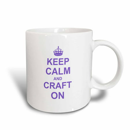 3dRose Keep Calm and Craft on - carry on crafting - gift for crafters - purple fun funny humor humorous, Ceramic Mug,