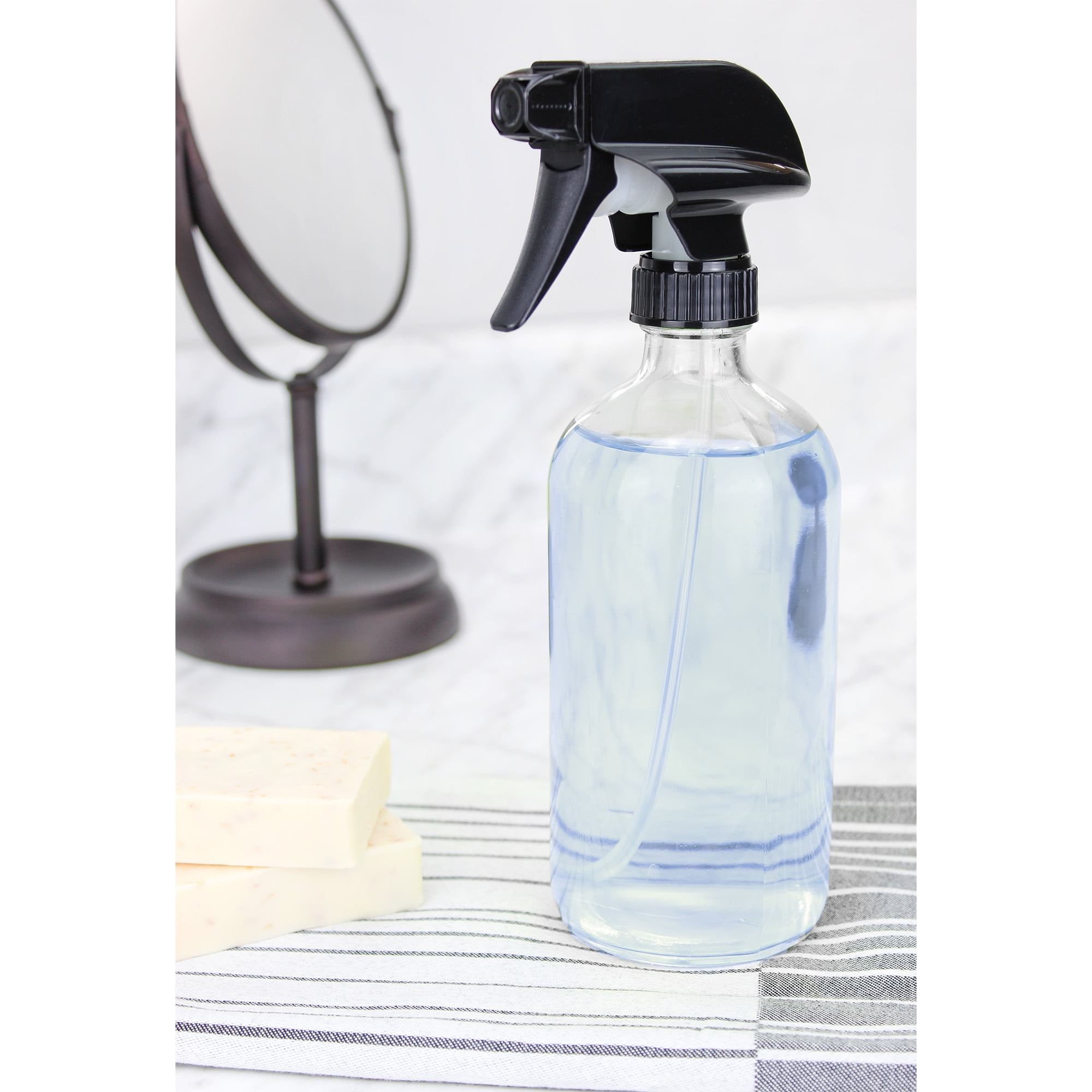 Clear Glass Refillable Spray Bottle with 360 upside down sprayer - 16 oz  #clear-spray-360-16