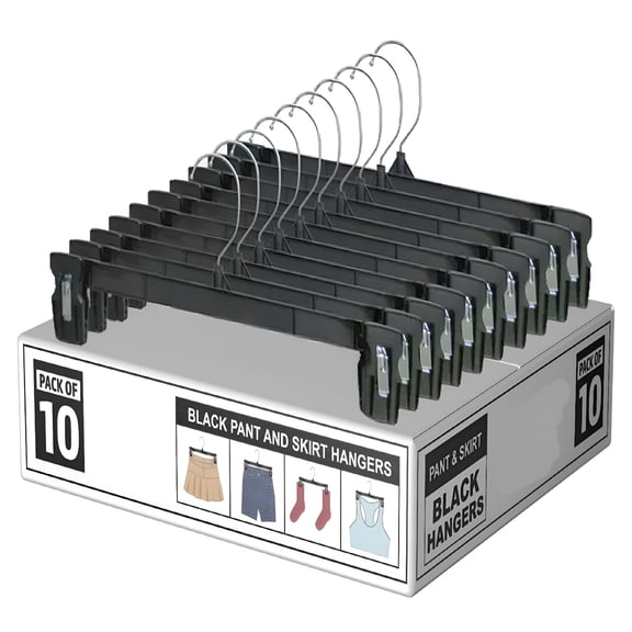 ACDANC 10 Pack Black Plastic Pants Hangers with Clips Plastic Hangers for Clothes Skirt Hangers for Women 12 Inch