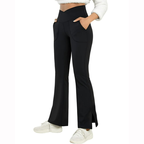 Delou Women's Casual Boot Leg Yoga Pants V Cross High Waist Flare