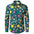 thumbnail image 2 of Mens Button Down Shirts Long Sleeve Floral Print Top Bohemian Retro Hippie Style Party Casual Shirts for Men Green XL, 2 of 8
