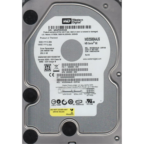WD2500AAJS-22RYA0, DCM HANCHAJCHN, Western Digital 250GB SATA 3.5 Hard Drive