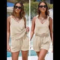 thumbnail image 4 of Conjuntos de Verano de 2 Piezas para Mujer, Sin Mangas, Cuello en V, Camisetas Sin Mangas con Nudo y Pantalones Cortos, Conjuntos A Juego, Color Albaricoque XXL, 4 of 8