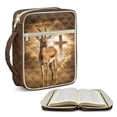 thumbnail image 2 of Xixirimido Bible Cover, Bible Carrying Book Case for Women Men, Multi-pocket Protective Church Organizer Bag with Handle Christian Gift, Brown Deer Cross, 2 of 7