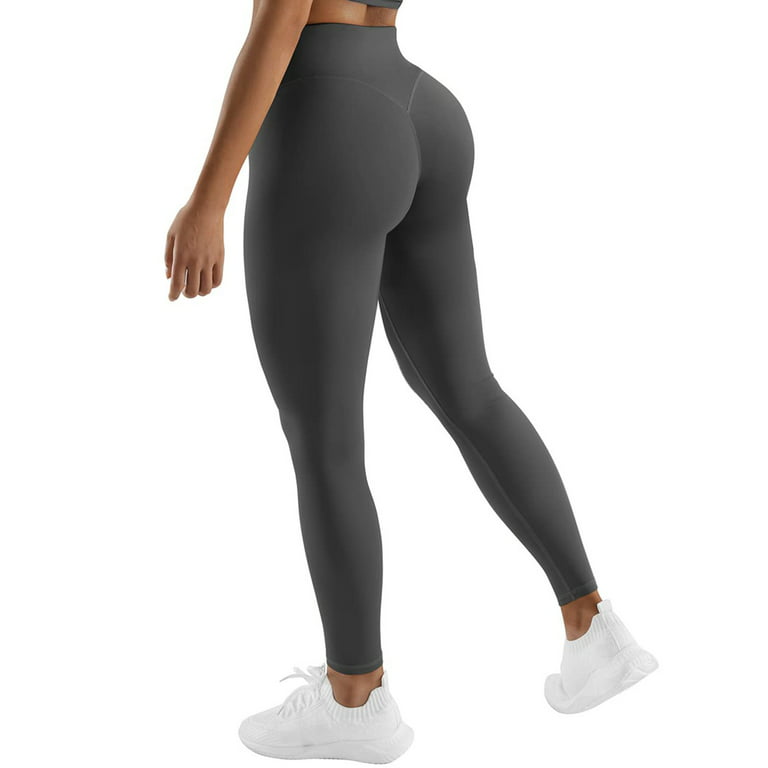 Tummy Control Leggings for Women No Front Seam Ruched Yoga Pant Gray M 