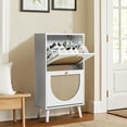thumbnail image 3 of Ktaxon Shoe Storage Cabinet with 2 Flip Drawers, White Rattan Entryway Shoe Organizer Rack Wooden for Entryway Hallway, Bedroom, Living Room, Apartment, 3 of 12