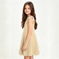 thumbnail image 7 of QIUOMBBP Flutter Sleeve Dress Short for Girls Solid Color Crewneck Dresses Fashion Summer Outdoor Clothes Beige 5-6Years, 7 of 7