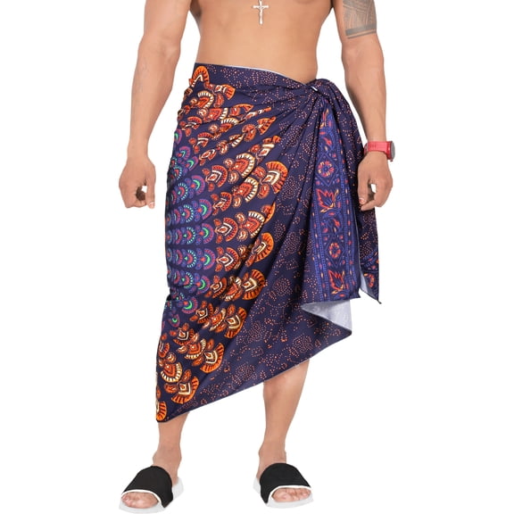 HAPPY BAY Men's Standard Casual Sarong Long Pareo Beach Wrap One Size Royal, Mandala Summer Vacation Aloha