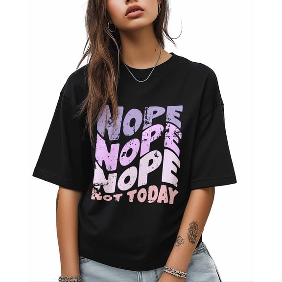 Women's Graphic T-Shirt Black 5XL Women's Tops Nope Not Today Purple Crew Neck Short Sleeve Shirts for Women