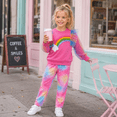 thumbnail image 3 of Toddler Girls 2-Piece Pink Outfit Sets, Mesh Ruffle Sweatshirt & Star Pants, Cute Dressy Kids Clothing, Size 8, 3 of 8
