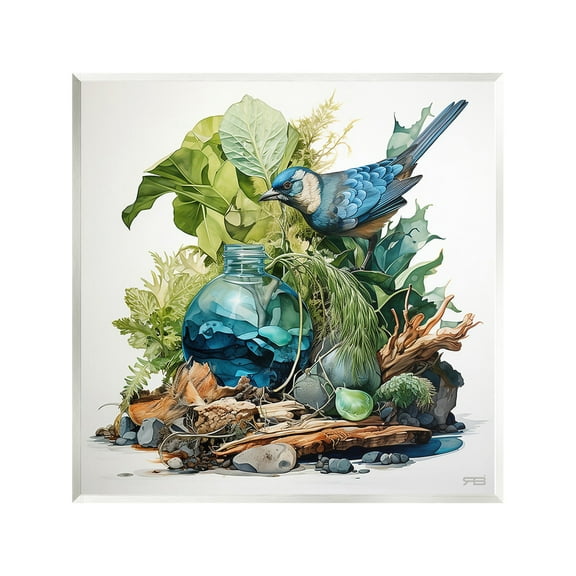 Stupell Industries Bluebird & Woodland Plants Animals & Insects Painting Unframed Art Print Wall Art, 12 x 12