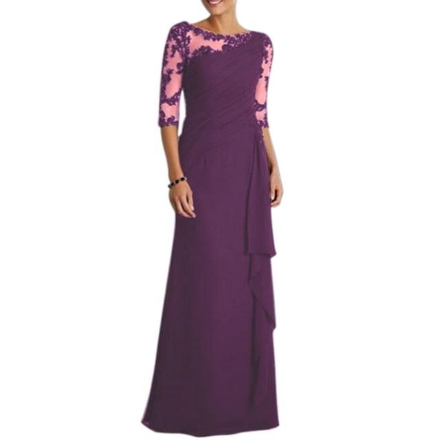 CAROOTU Femmes Robe de Soirée Dentelle Demi-Manches Col Rond Slim Fit Femme Robe de Soirée