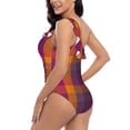 thumbnail image 4 of Haiem Purple Yellow Buffalo Plaid Women's One Piece Swimsuits Tummy Control One Shoulder Bathing Suits Ruffle Swimwear-Large, 4 of 8