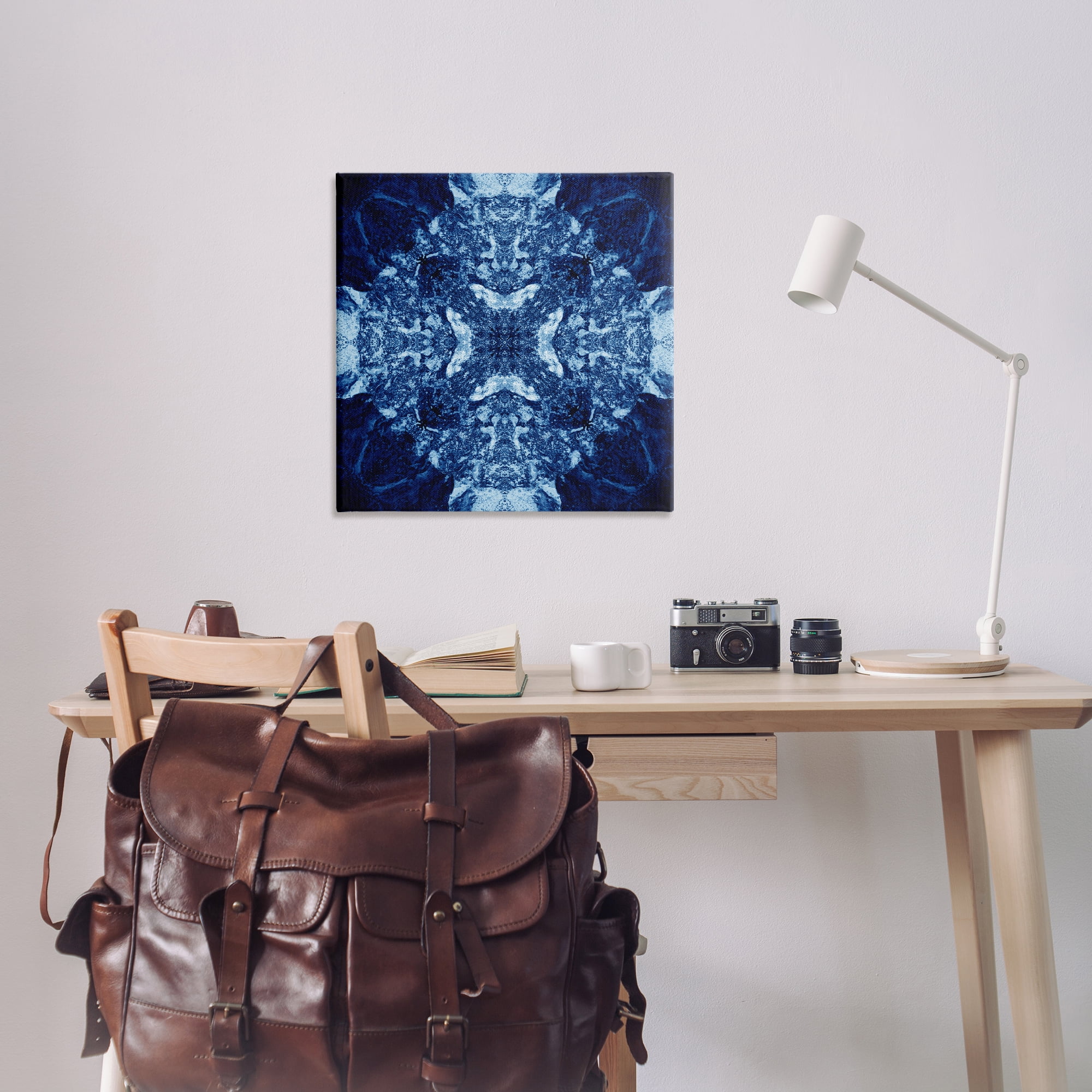 Stupell Industries Mosaic Pattern on Blue Abstract Painting Wrapped Canvas Art Print Wall Art, 30 x 30