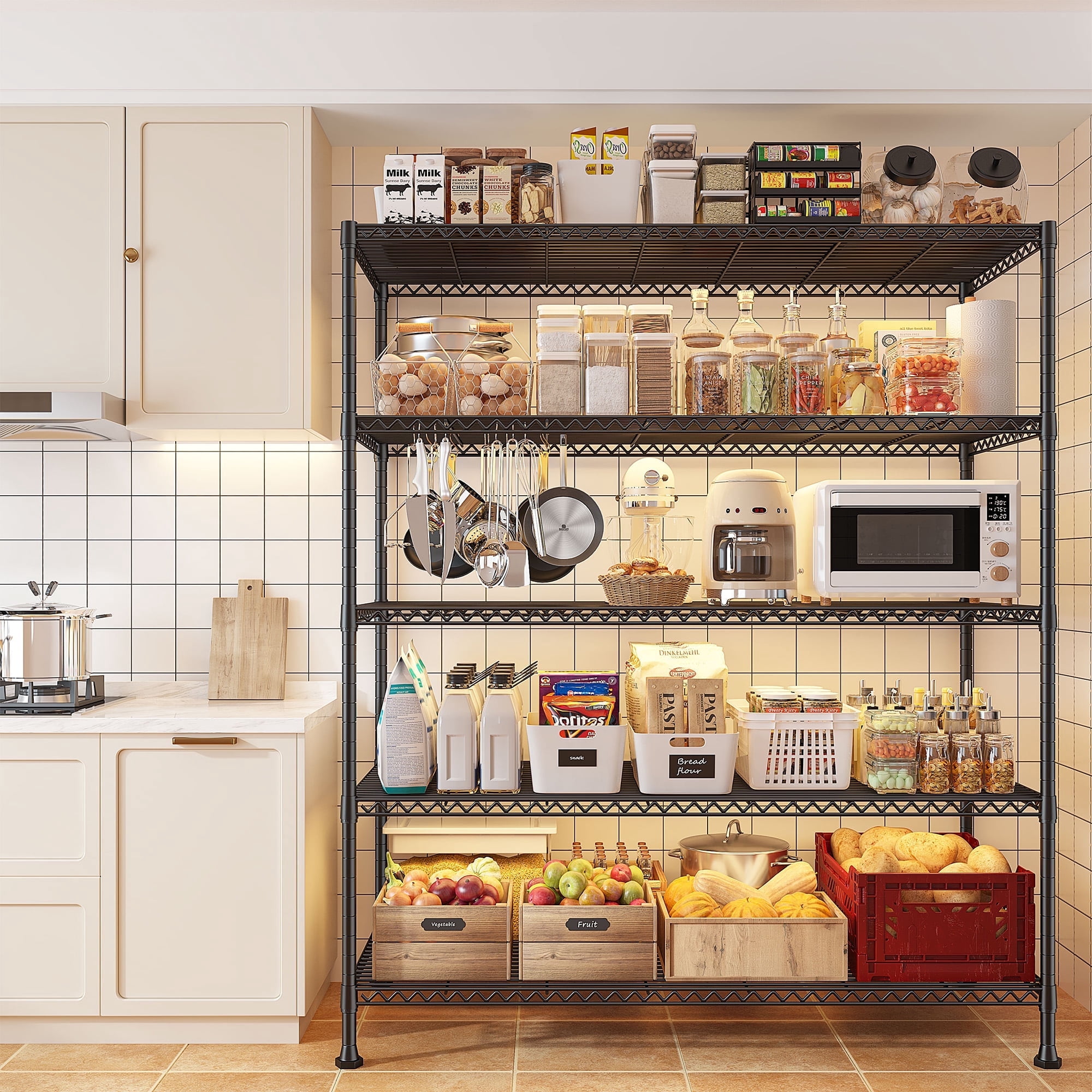 REIBII 45.3"W Metal Shelves Adjustable Wire Shelving for Storage Pantry Kitchen Living Room Shelves