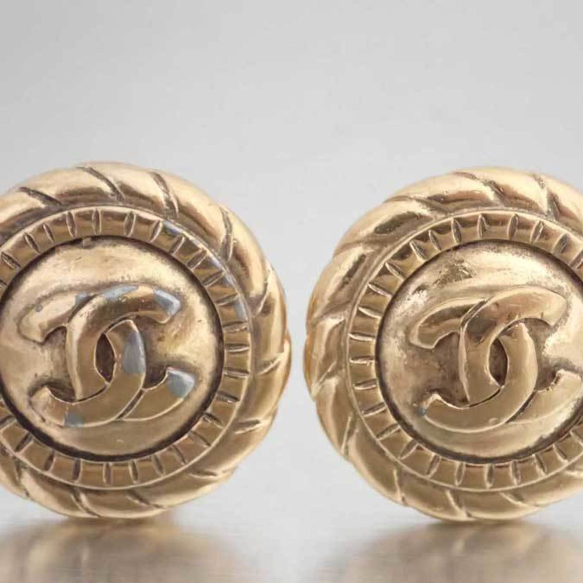Authenticated Used Chanel CHANEL earrings here mark gold metal