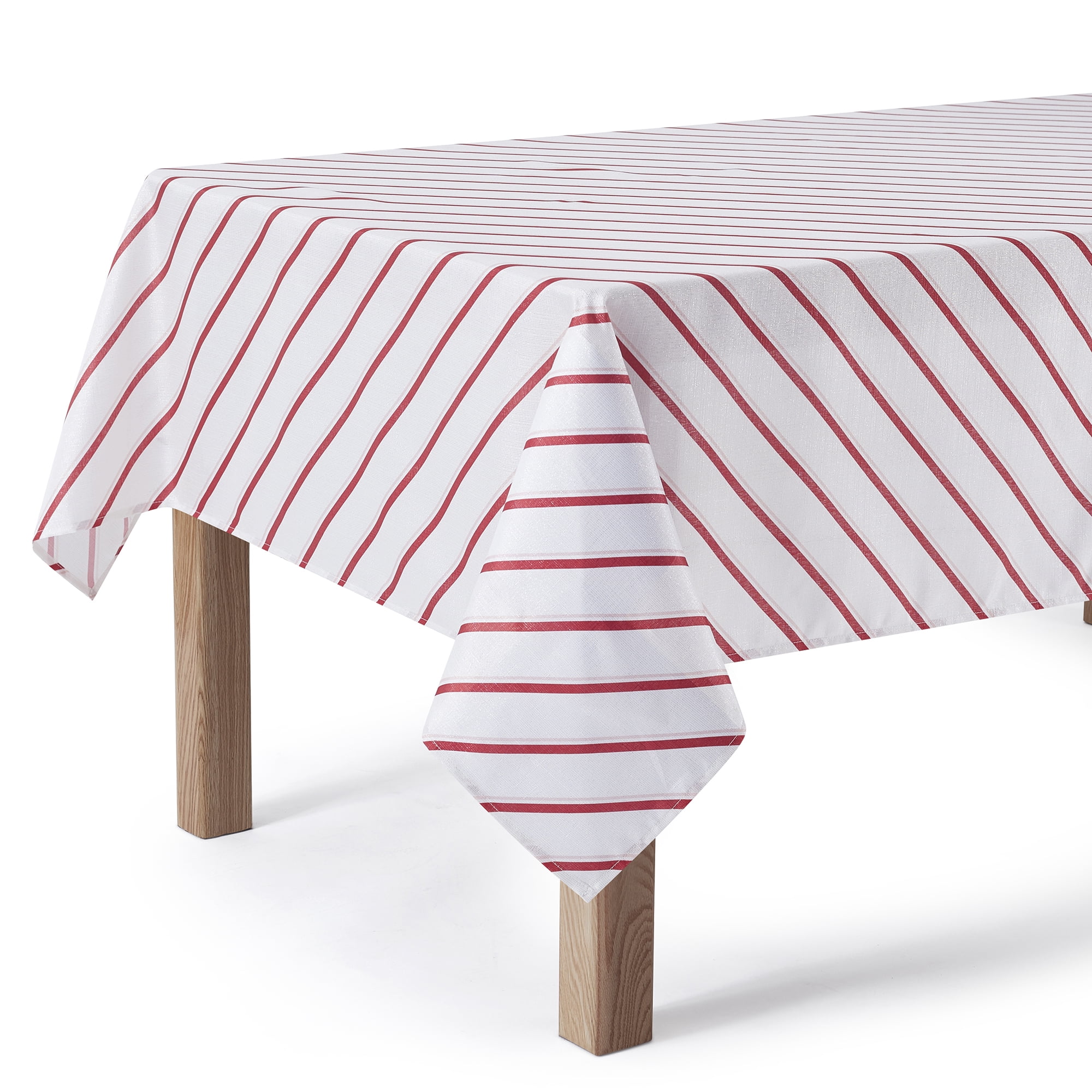(2 pack) Holiday Time Christmas Candy Cane Stripe Fabric Tablecloth, Festive Xmas Décor 60" x 84"