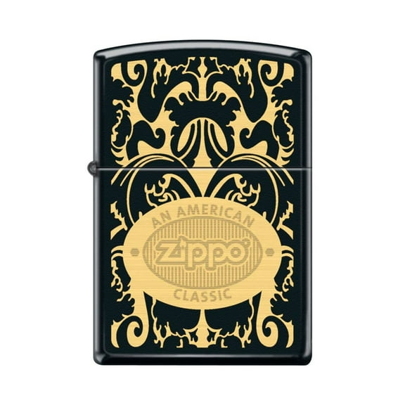 Zippo Lighter - Personalized Custom Message Engraved on Backside for Filigree American Classic Logo Black Matte #Z5286