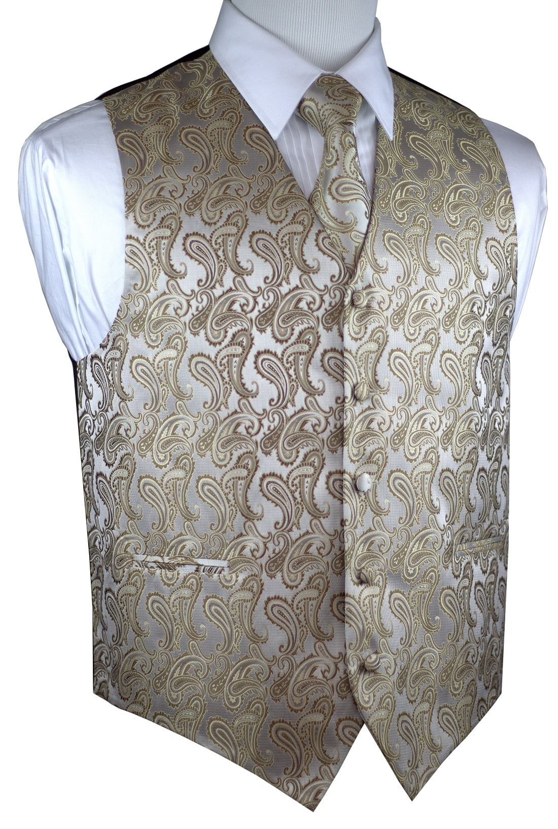 Italian Design, Men's Tuxedo Vest, Tie & Hankie Set - Dark Champagne ...