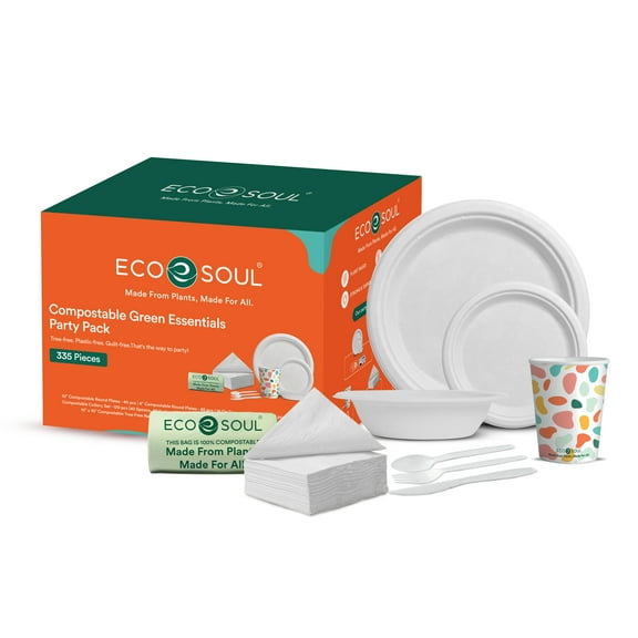 EcoSoul Party Pack, Compostable Green Essentials, 335 count