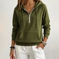 thumbnail image 2 of VEKDONE Womens Thin Fleece Lined Hoodie Fall Long Sleeve 1/2 Zip Up Pullover Sweatshirts | Casual Loose Fit Pullover Tops, Drawstring Hooded Sweatshirt with Kangaroo Pocket Army Green M, 2 of 5