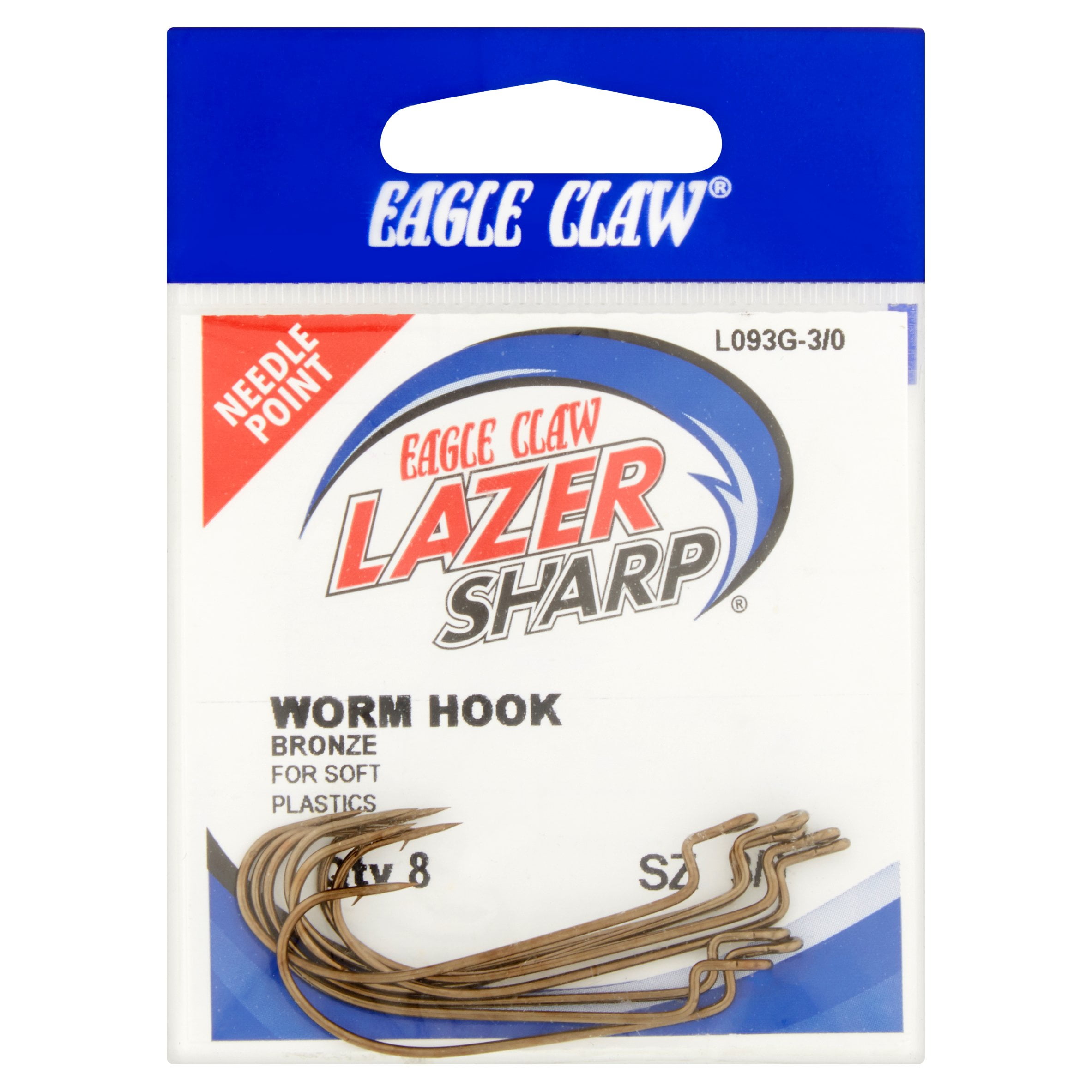 Eagle Claw Lazer Sharp Weighted Worm Hooks 3/0 