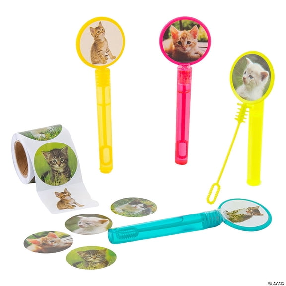 25 Pieces Flat Bubble Tubes with Realistic Cat Sticker Handouts for 24