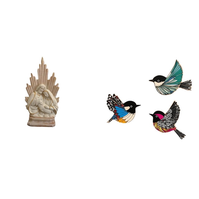Estatua católica,Colección de figuritas de la Sagrada Familia,Escultura católica de la Santísima Virgen María,Pájaro para colgar en la pared,Arte de pared de pájaros de madera