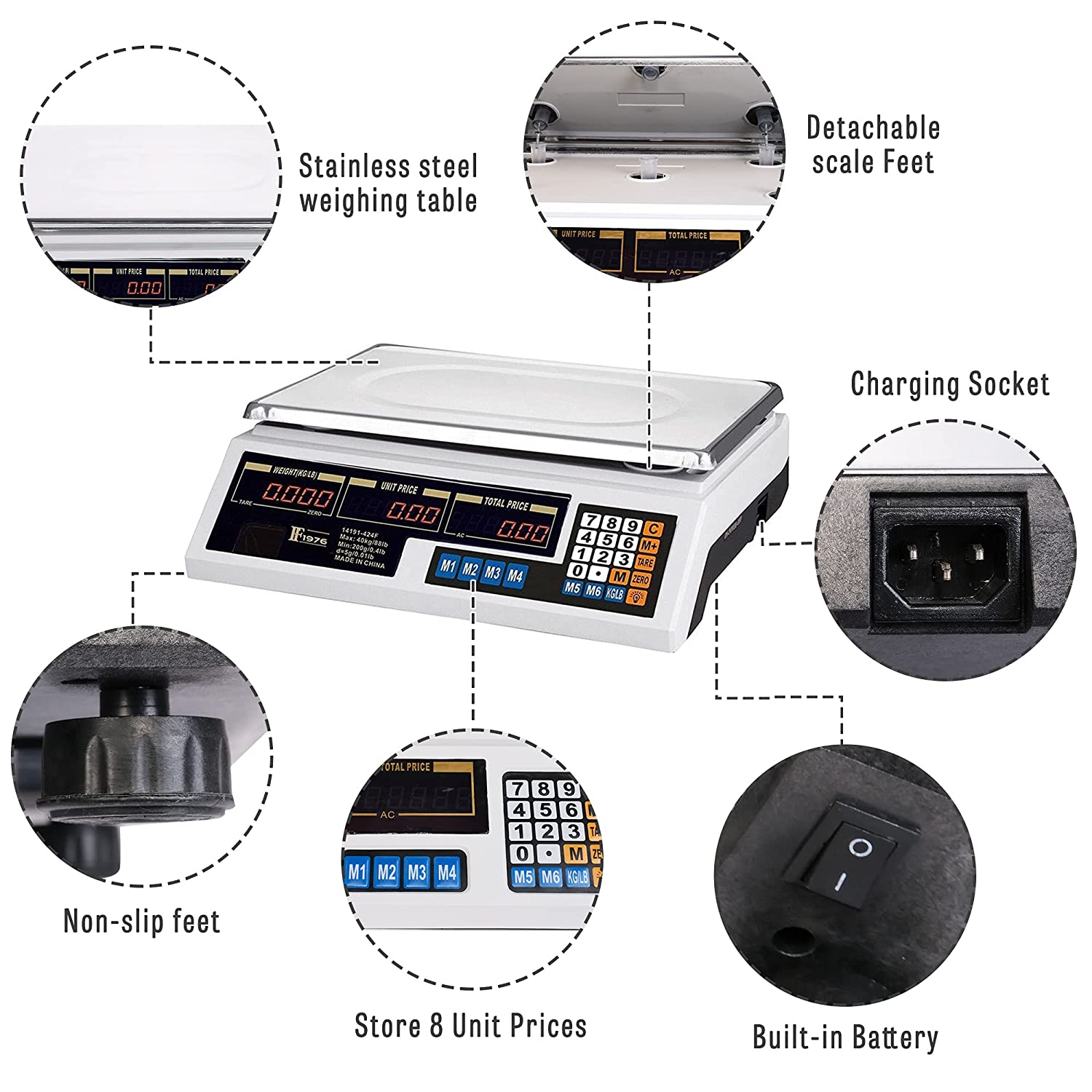 8.8LBS Electronic Price Computing Scale 0.01lb Precision Commercial LCD Digital Food Scale for Kitchen Weight Scale for Retail, Farmers Market, Outlet Store, Meat, Deli, Produce, Fruit