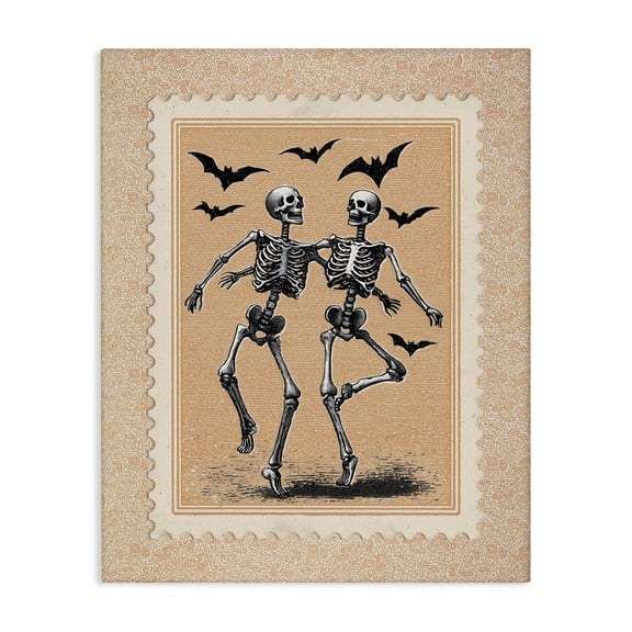 Vintage Dancing Skeletons Stamp Canvas Wall Art, design by Arlington Prints