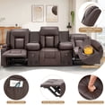 thumbnail image 4 of YODOLLA Reclining Sofa with 2 Console&Bluetooth Speakers, Manual RV Recliner Couch with USB Ports&4 Cup Holders, 2 Side Pockets Recliners on Clearance Home Theater Seating, Fuax Leather, Brown, 4 of 6