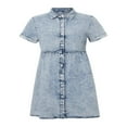 thumbnail image 4 of Robe en Denim pour Femmes Décontractée à Manches Courtes, Boutonnée, Smockée, à Volants, Style Babydoll, Robe en Jean, 4 of 6