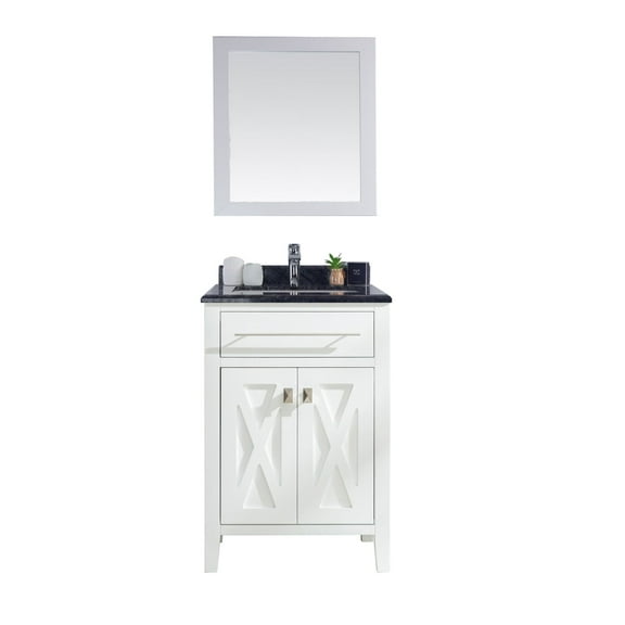 24 Inch Single Sink White Cabinet Bathroom Vanity With Black Wood Countertop - Laviva