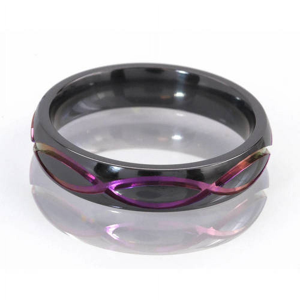 5mm Half-Round Black Zirconium Ring with the Infinity Symbol Anodized in Purple