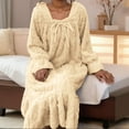 thumbnail image 4 of Sakmal Flannel Nightgowns for Women Winter Plus Size Square Neck Pajama Sleep Dress Beige Long Sleeve Ladies Nightgowns L, 4 of 5