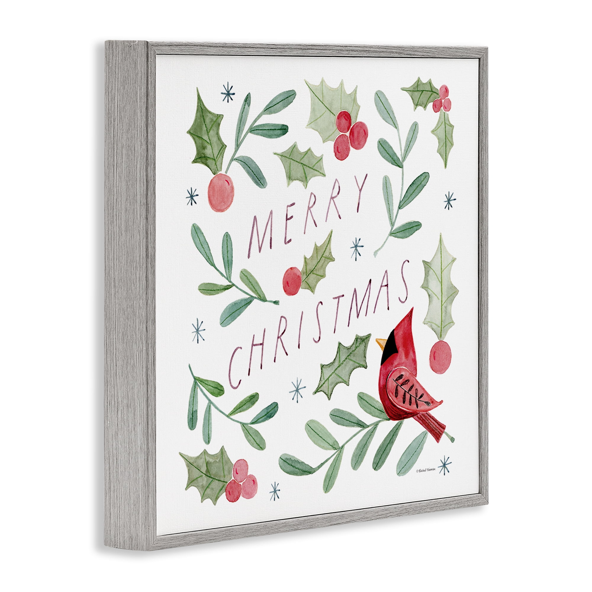 Stupell Industries Soft Whimsical Christmas Holiday Painting Gray Framed Art Prints Wall Art, 24 x 24