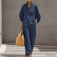 thumbnail image 4 of Tqyyweavej Two Piece Sets for Women Henley Button Long Sleeve Tops and Straight Leg Pants with Pockets Linen Sets for Women 2 Piece, 4 of 10