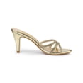 thumbnail image 3 of BLISSFUL STEP Women's Triple Strap Rhinestone Mules Open Toe Stiletto Heel Slide Sandals Gold 11, 3 of 8