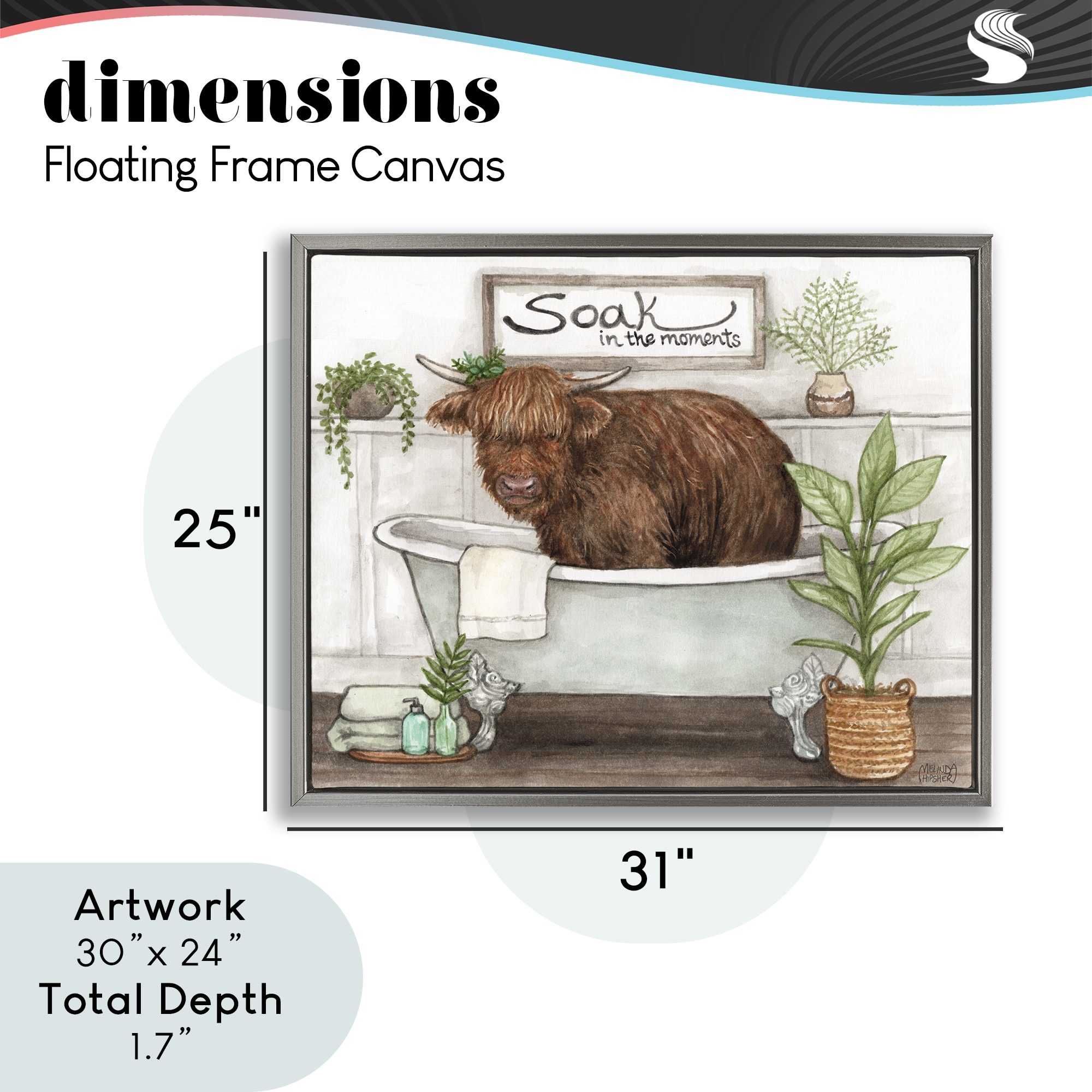 Soak In Moments Cattle Gray Framed Floater Canvas Wall Art, design by Melinda Hipsher
