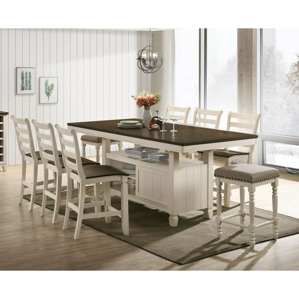Traditional Antique White Counter Height Dining 9pc Set Multifunctional