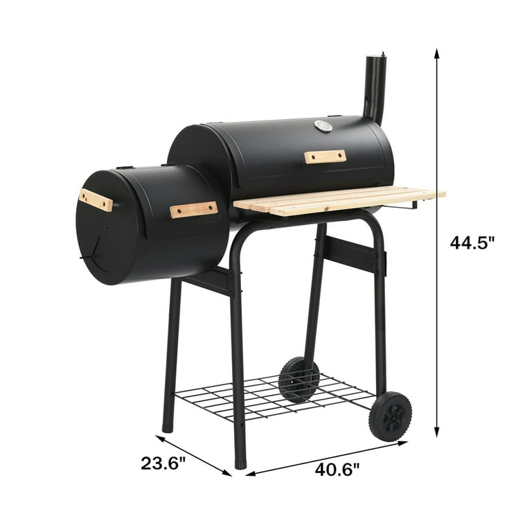 BBQ Charcoal Grill, 45.28-Inch Length Portable Barbecue Grill, Offset  Smoker Barbecue Oven with Wheels & Thermometer for Outdoor Picnic Camping  Patio